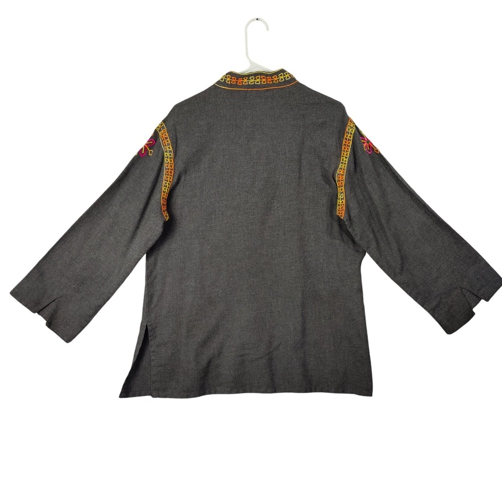 Ivy Jane Women Boho Cottagecore Tunic Top L Gray Embroidered Peasant Blouse - Picture 4 of 11